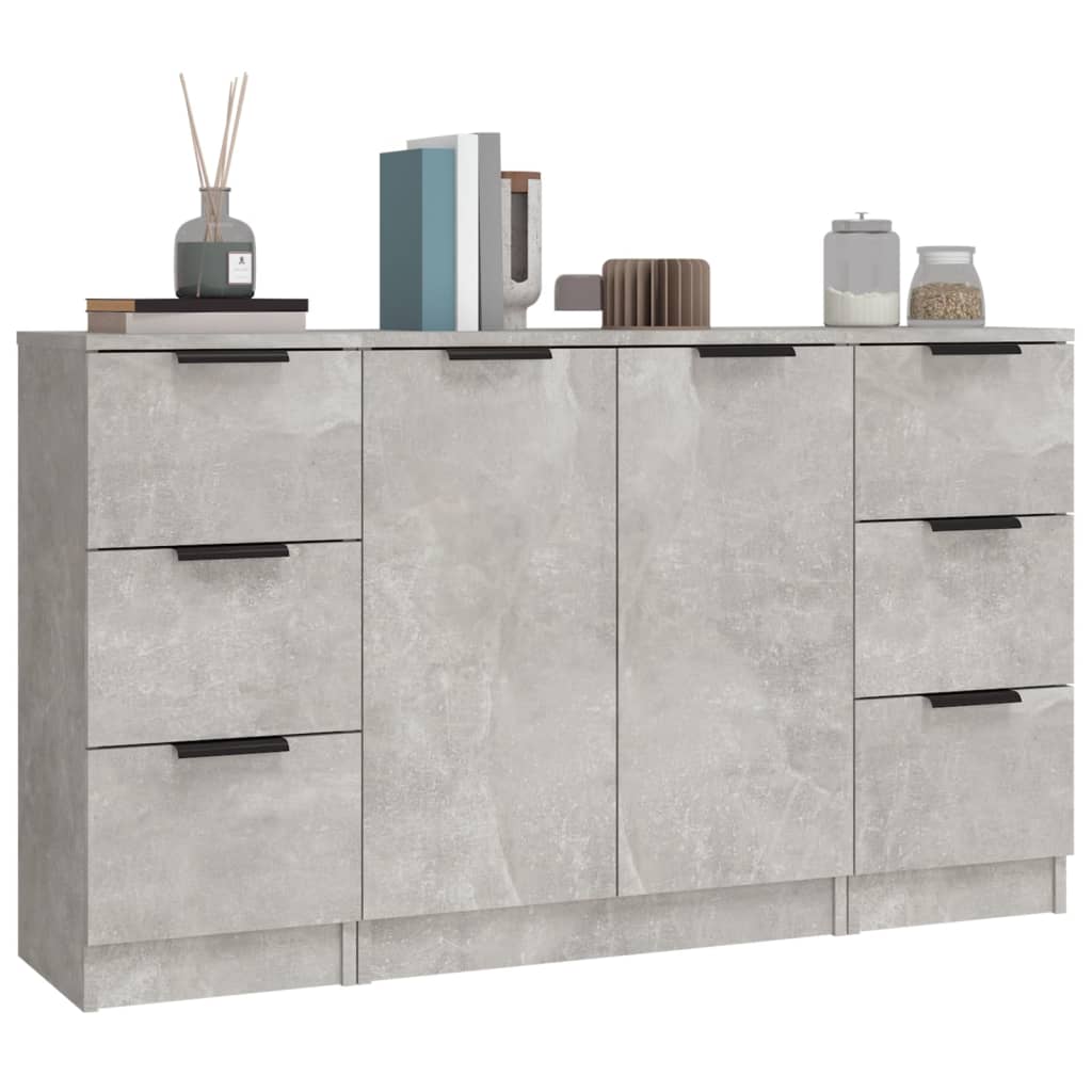 Dressoirs 3 st bewerkt hout betongrijs is nu te koop bij PeponiXL, paradijselijk wonen!