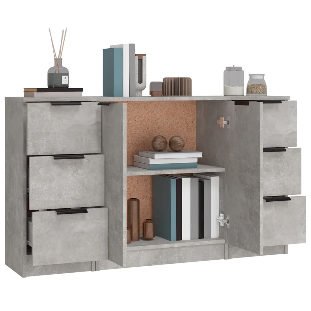 Dressoirs 3 st bewerkt hout betongrijs is nu te koop bij PeponiXL, paradijselijk wonen!