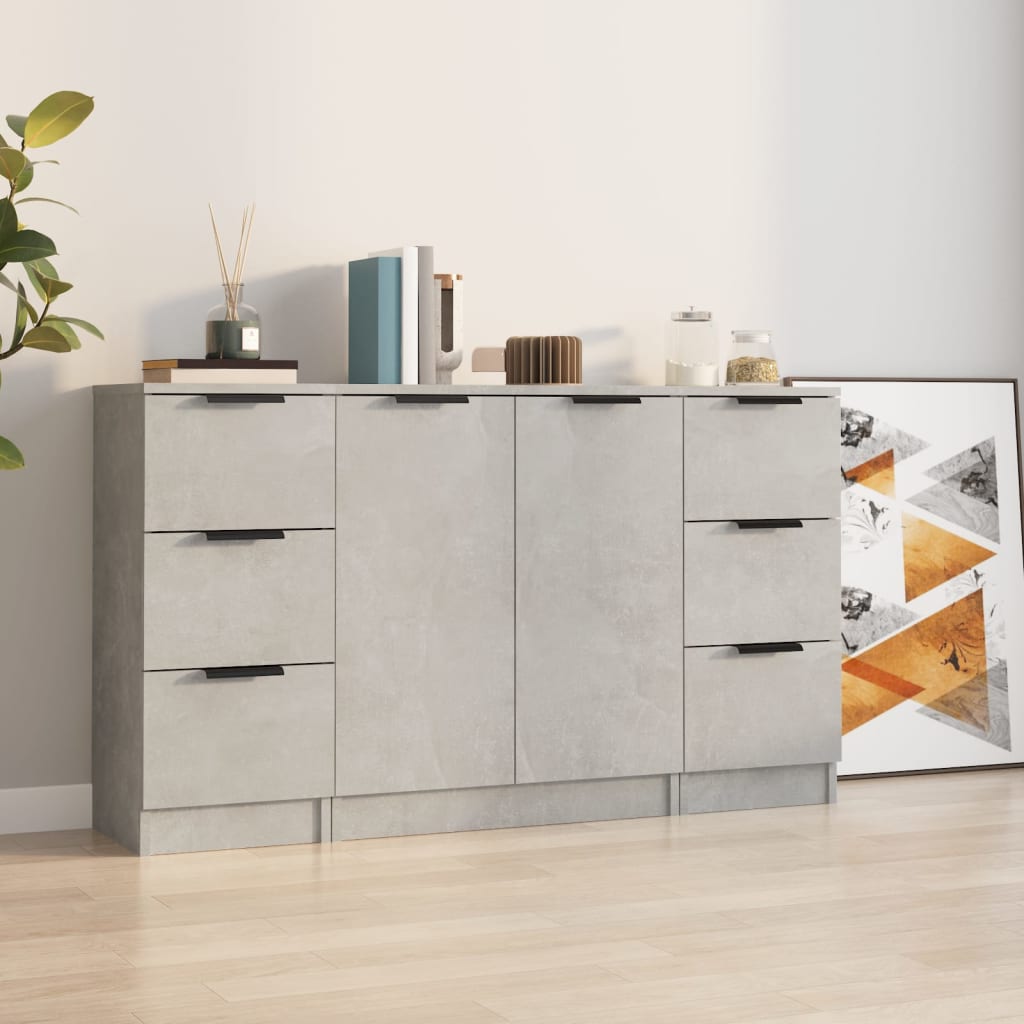 Dressoirs 3 st bewerkt hout betongrijs is nu te koop bij PeponiXL, paradijselijk wonen!