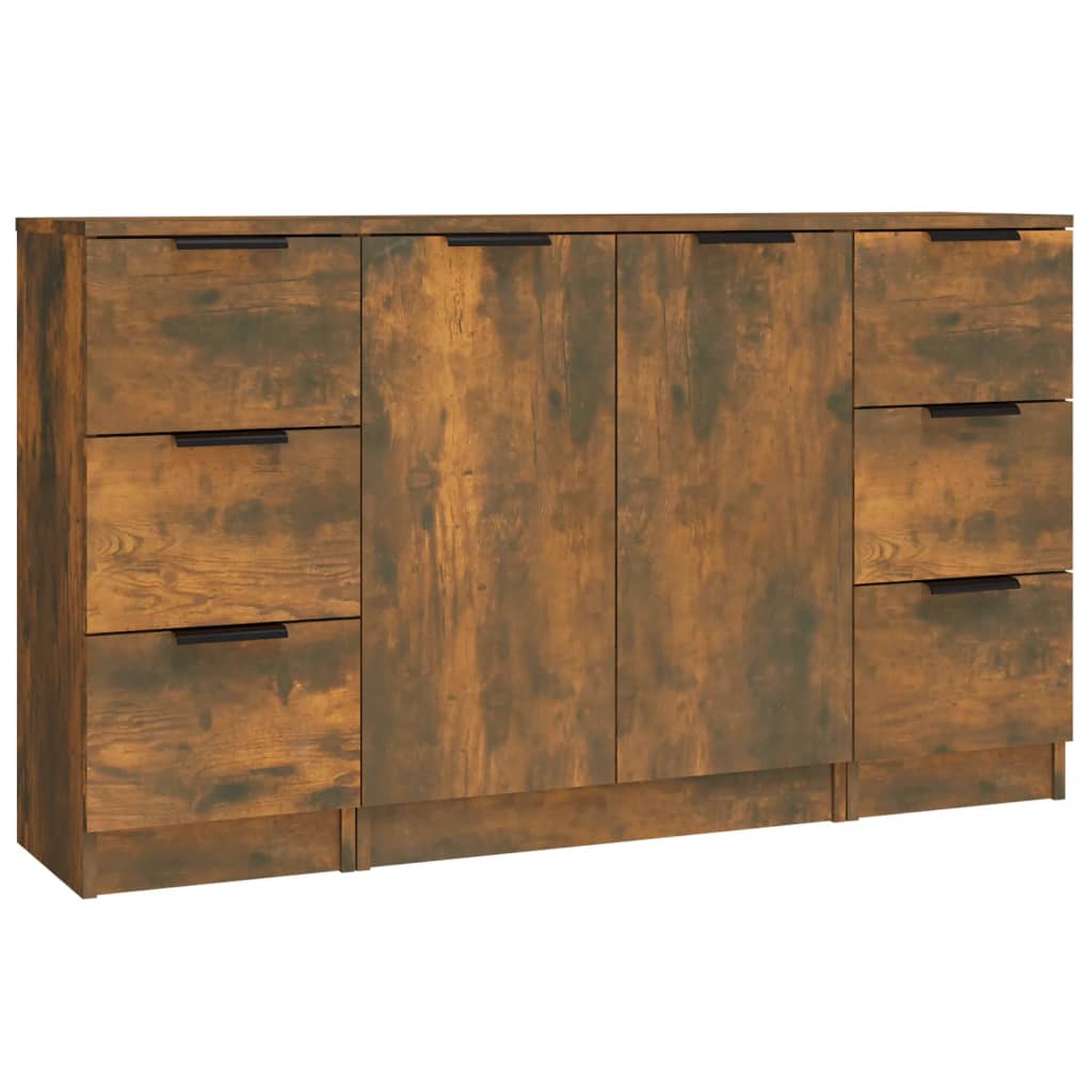 Dressoirs 3 st bewerkt hout gerookt eikenkleurig is nu te koop bij PeponiXL, paradijselijk wonen!