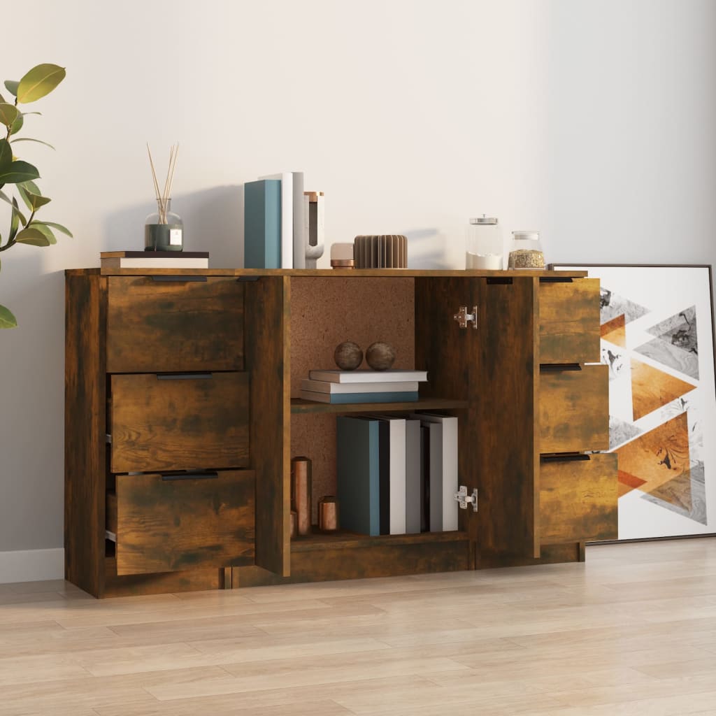 Dressoirs 3 st bewerkt hout gerookt eikenkleurig is nu te koop bij PeponiXL, paradijselijk wonen!