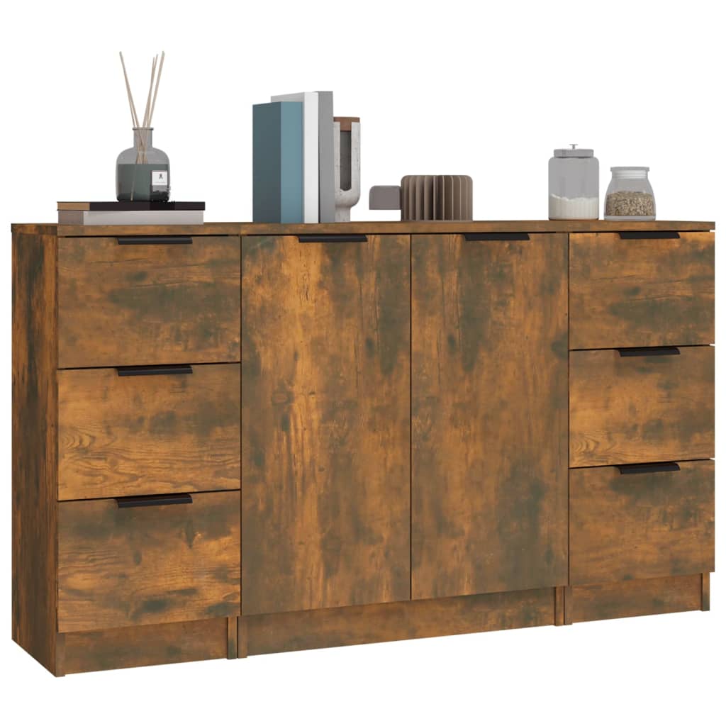 Dressoirs 3 st bewerkt hout gerookt eikenkleurig is nu te koop bij PeponiXL, paradijselijk wonen!