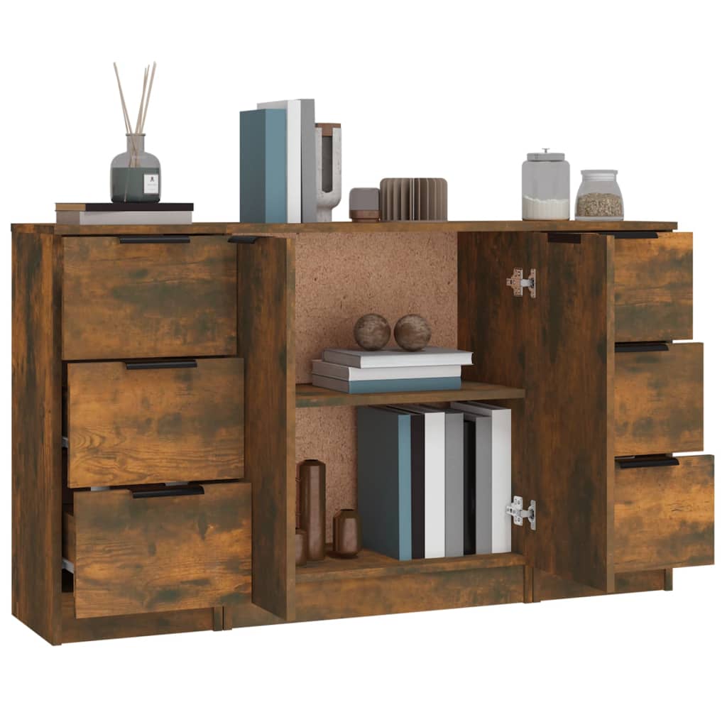 Dressoirs 3 st bewerkt hout gerookt eikenkleurig is nu te koop bij PeponiXL, paradijselijk wonen!