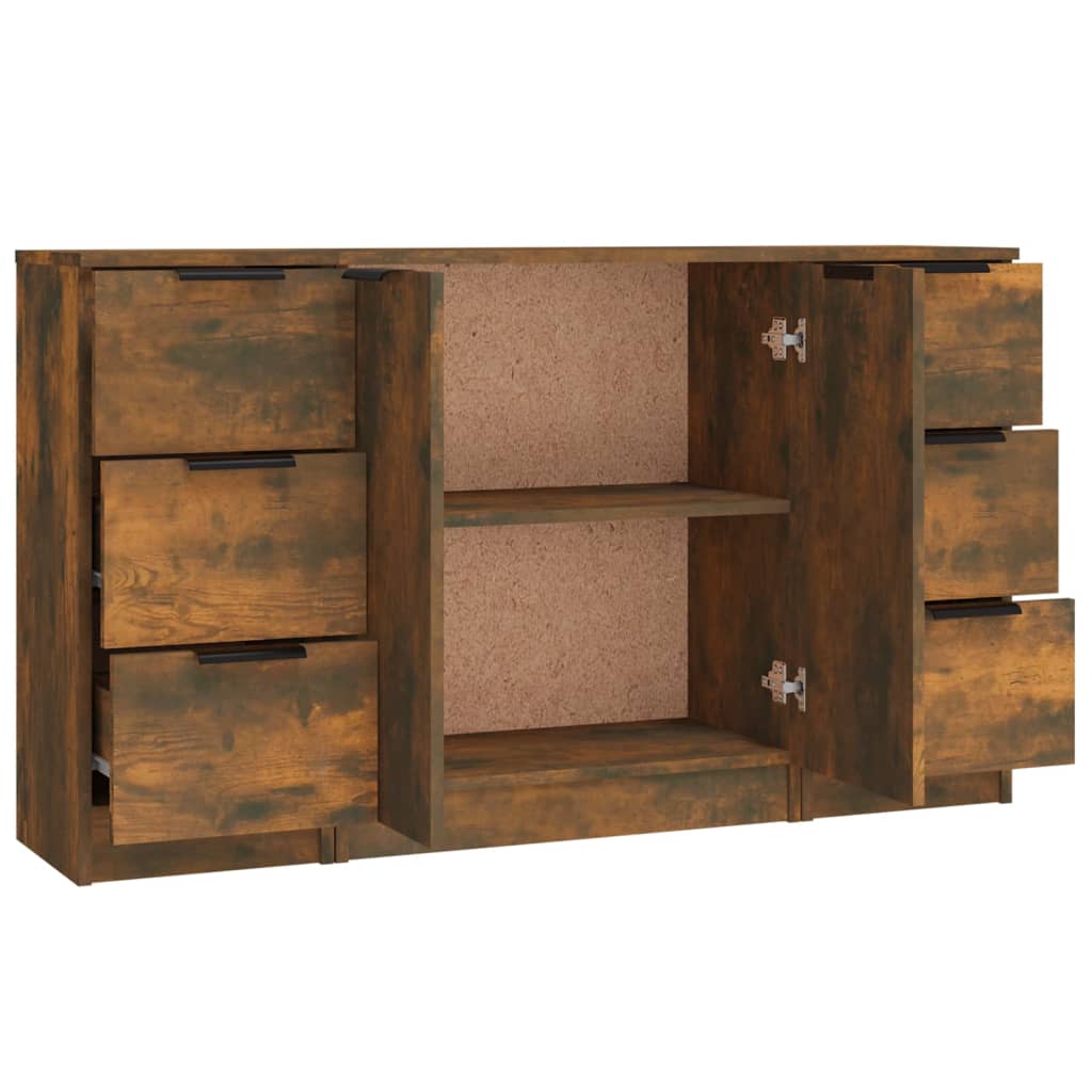 Dressoirs 3 st bewerkt hout gerookt eikenkleurig is nu te koop bij PeponiXL, paradijselijk wonen!