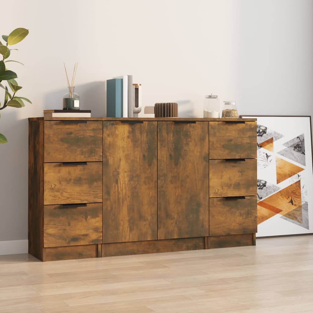 Dressoirs 3 st bewerkt hout gerookt eikenkleurig is nu te koop bij PeponiXL, paradijselijk wonen!