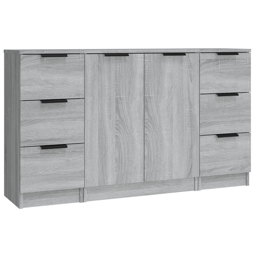 Dressoirs 3 st bewerkt hout grijs sonoma eikenkleurig is nu te koop bij PeponiXL, paradijselijk wonen!