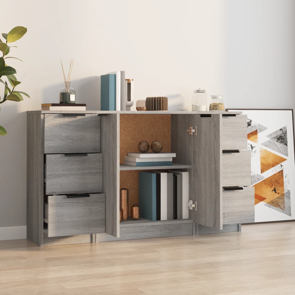 Dressoirs 3 st bewerkt hout grijs sonoma eikenkleurig is nu te koop bij PeponiXL, paradijselijk wonen!