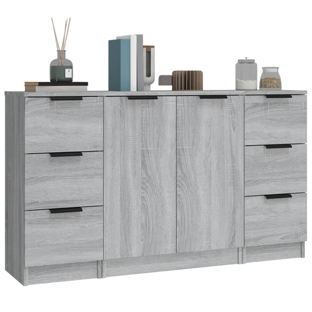 Dressoirs 3 st bewerkt hout grijs sonoma eikenkleurig is nu te koop bij PeponiXL, paradijselijk wonen!