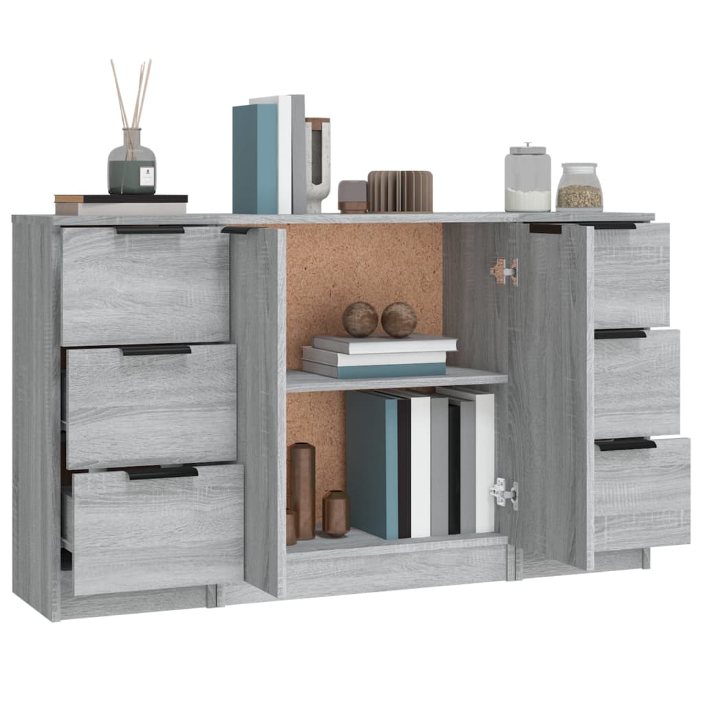 Dressoirs 3 st bewerkt hout grijs sonoma eikenkleurig is nu te koop bij PeponiXL, paradijselijk wonen!