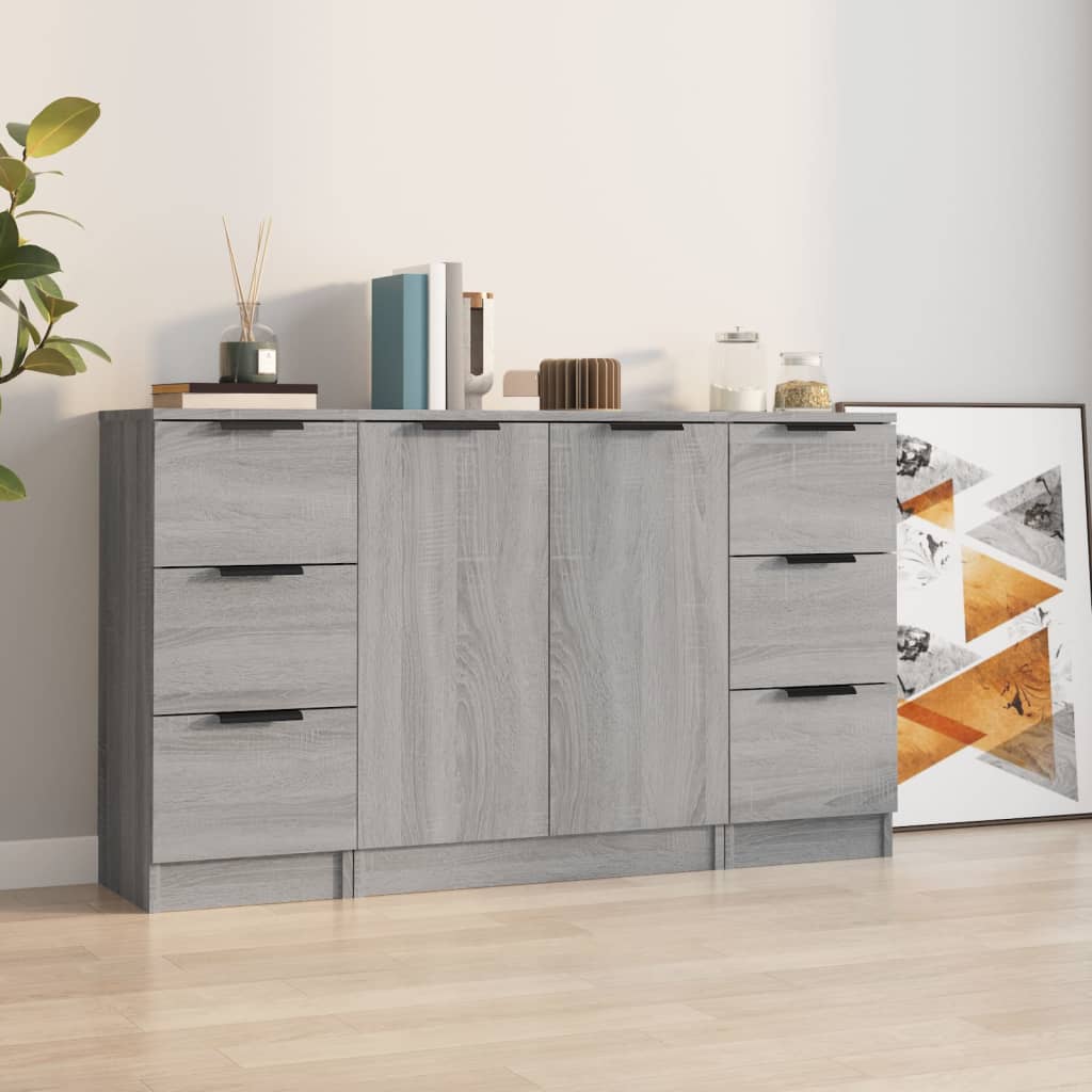 Dressoirs 3 st bewerkt hout grijs sonoma eikenkleurig is nu te koop bij PeponiXL, paradijselijk wonen!