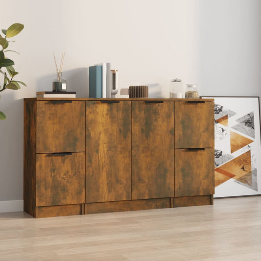 Dressoirs 3 st bewerkt hout gerookt eikenkleurig is nu te koop bij PeponiXL, paradijselijk wonen!