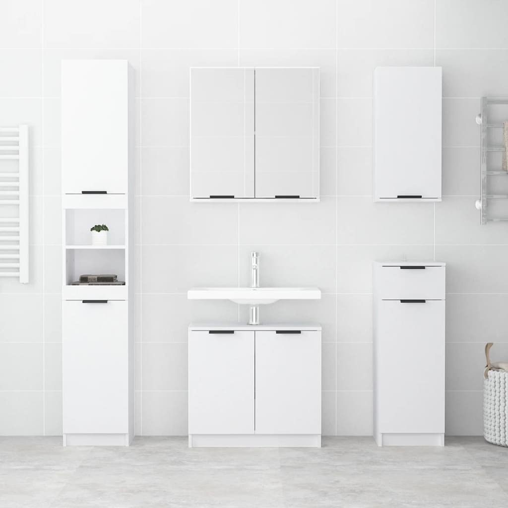 5-delige Badkamerkastenset bewerkt hout wit is nu te koop bij PeponiXL, paradijselijk wonen!