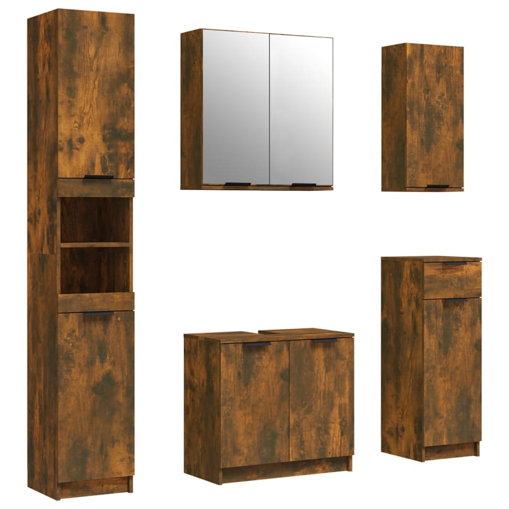 5-delige Badkamerkastenset bewerkt hout gerookt eikenkleurig is nu te koop bij PeponiXL, paradijselijk wonen!