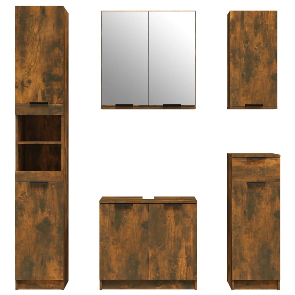 5-delige Badkamerkastenset bewerkt hout gerookt eikenkleurig is nu te koop bij PeponiXL, paradijselijk wonen!