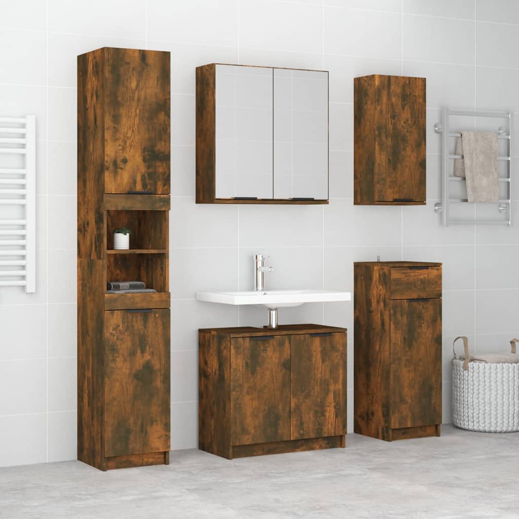 5-delige Badkamerkastenset bewerkt hout gerookt eikenkleurig is nu te koop bij PeponiXL, paradijselijk wonen!