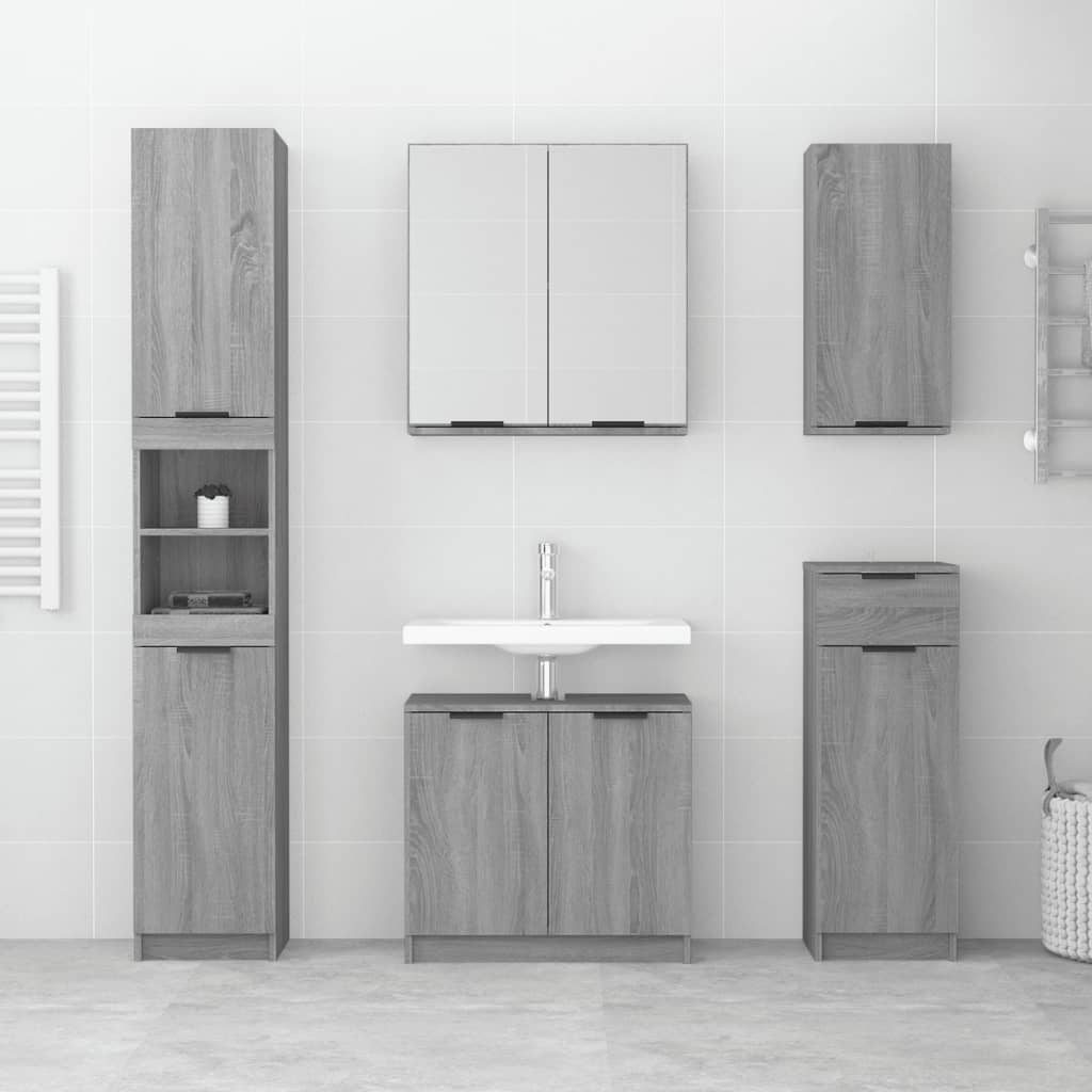 5-delige Badkamerkastenset bewerkt hout grijs sonoma eikenkleur is nu te koop bij PeponiXL, paradijselijk wonen!