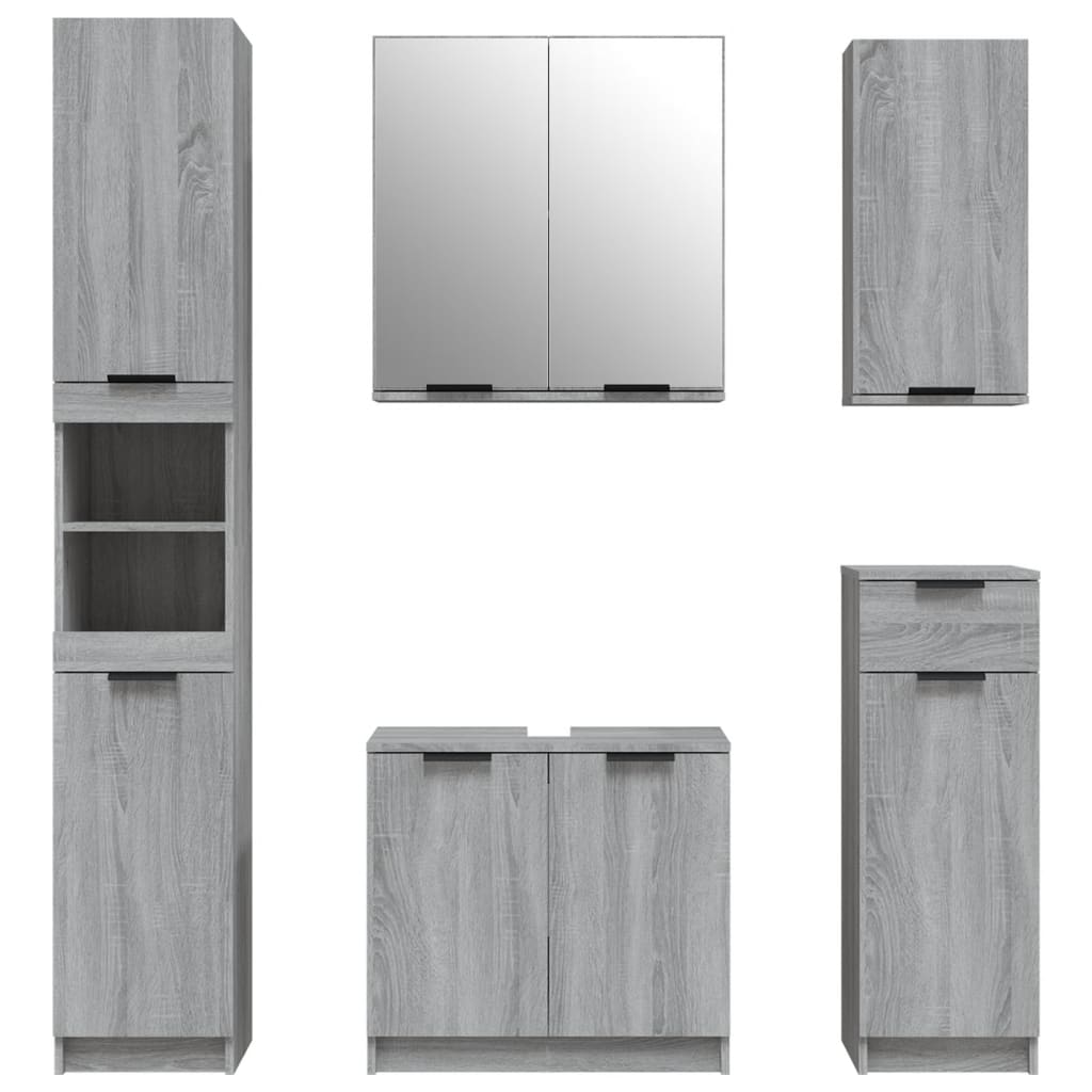5-delige Badkamerkastenset bewerkt hout grijs sonoma eikenkleur is nu te koop bij PeponiXL, paradijselijk wonen!