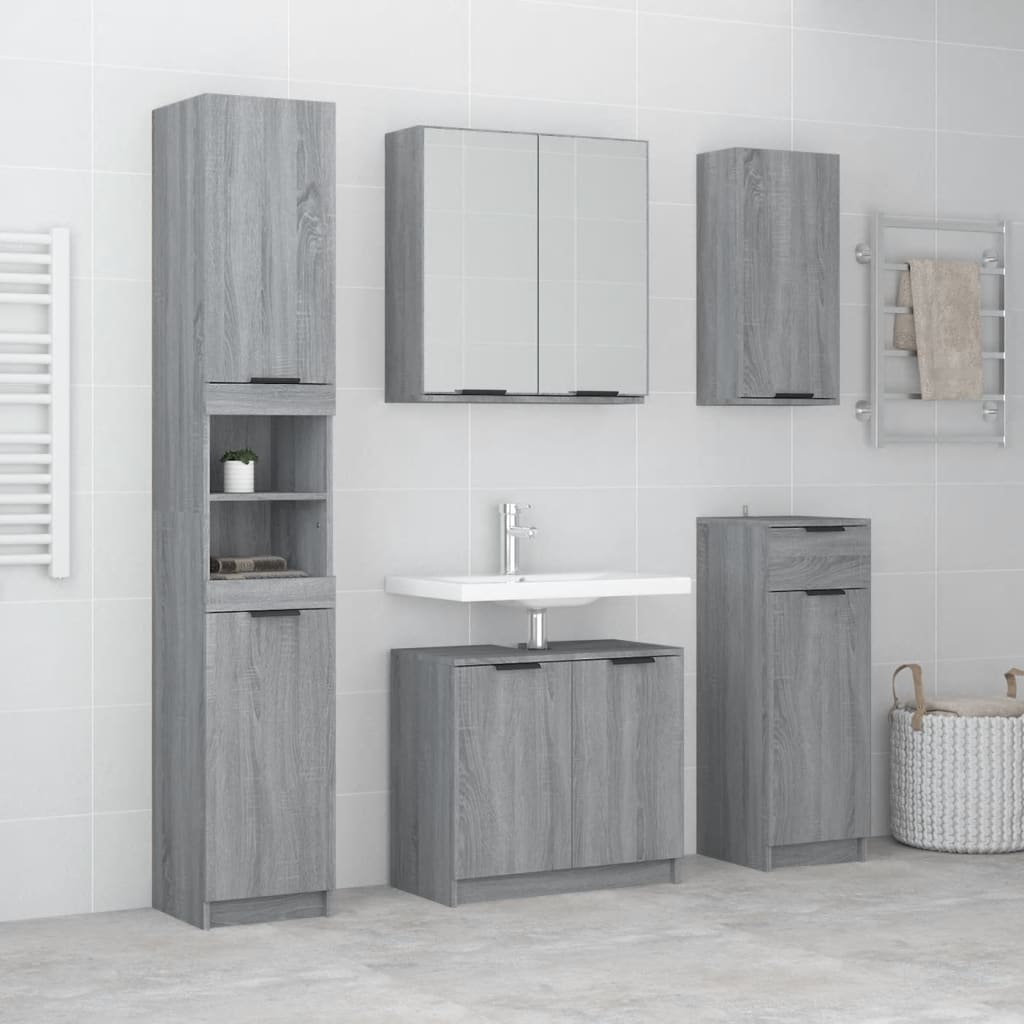5-delige Badkamerkastenset bewerkt hout grijs sonoma eikenkleur is nu te koop bij PeponiXL, paradijselijk wonen!