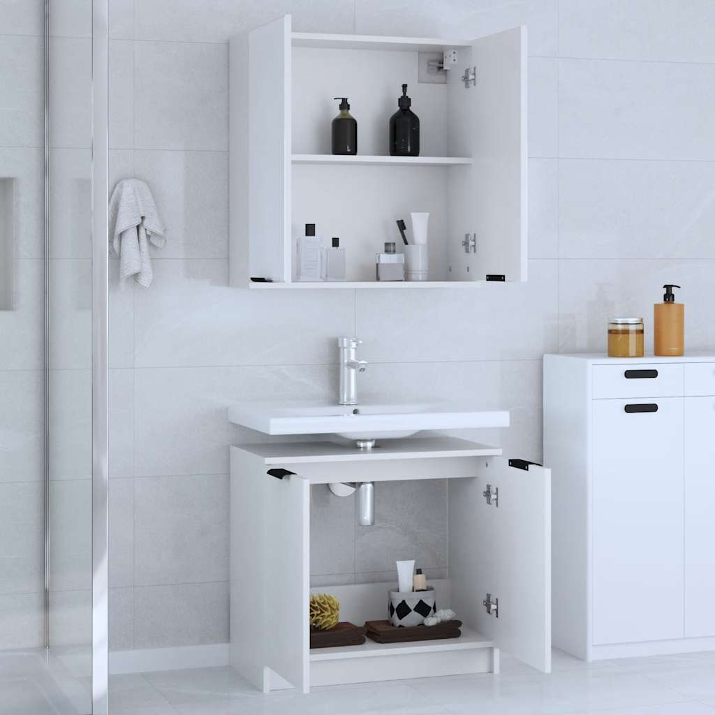 2-delige Badkamerkastenset bewerkt hout wit is nu te koop bij PeponiXL, paradijselijk wonen!