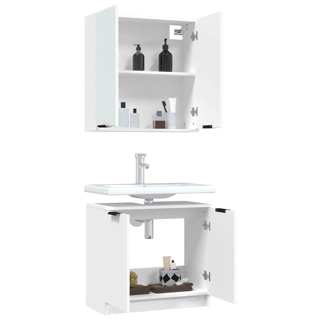 2-delige Badkamerkastenset bewerkt hout wit is nu te koop bij PeponiXL, paradijselijk wonen!