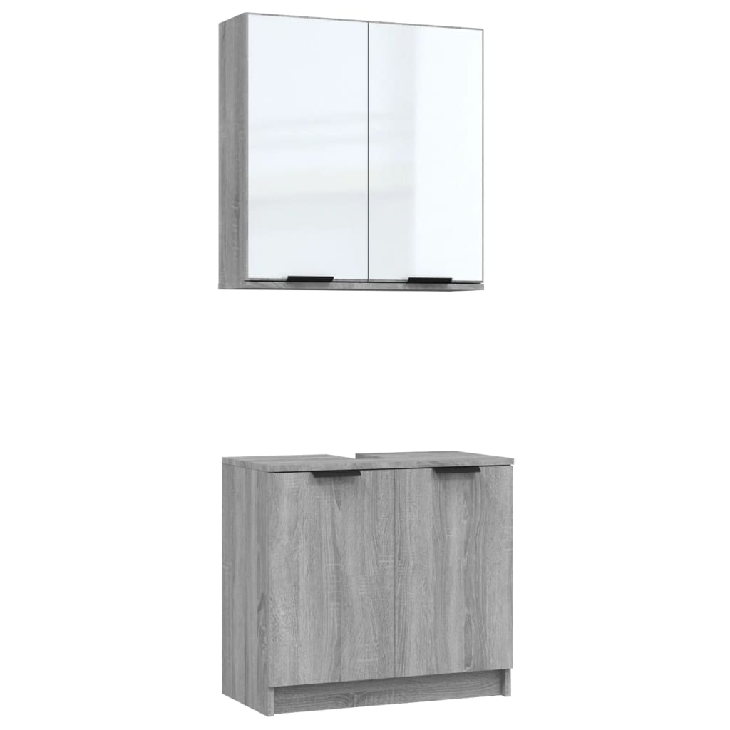 2-delige Badkamermeubelset bewerkt hout grijs sonoma eikenkleur is nu te koop bij PeponiXL, paradijselijk wonen!