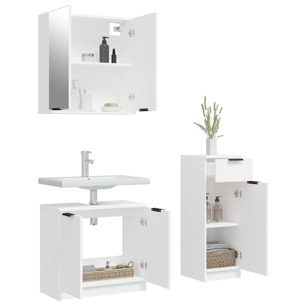 3-delige Badkamerkastenset bewerkt hout wit is nu te koop bij PeponiXL, paradijselijk wonen!