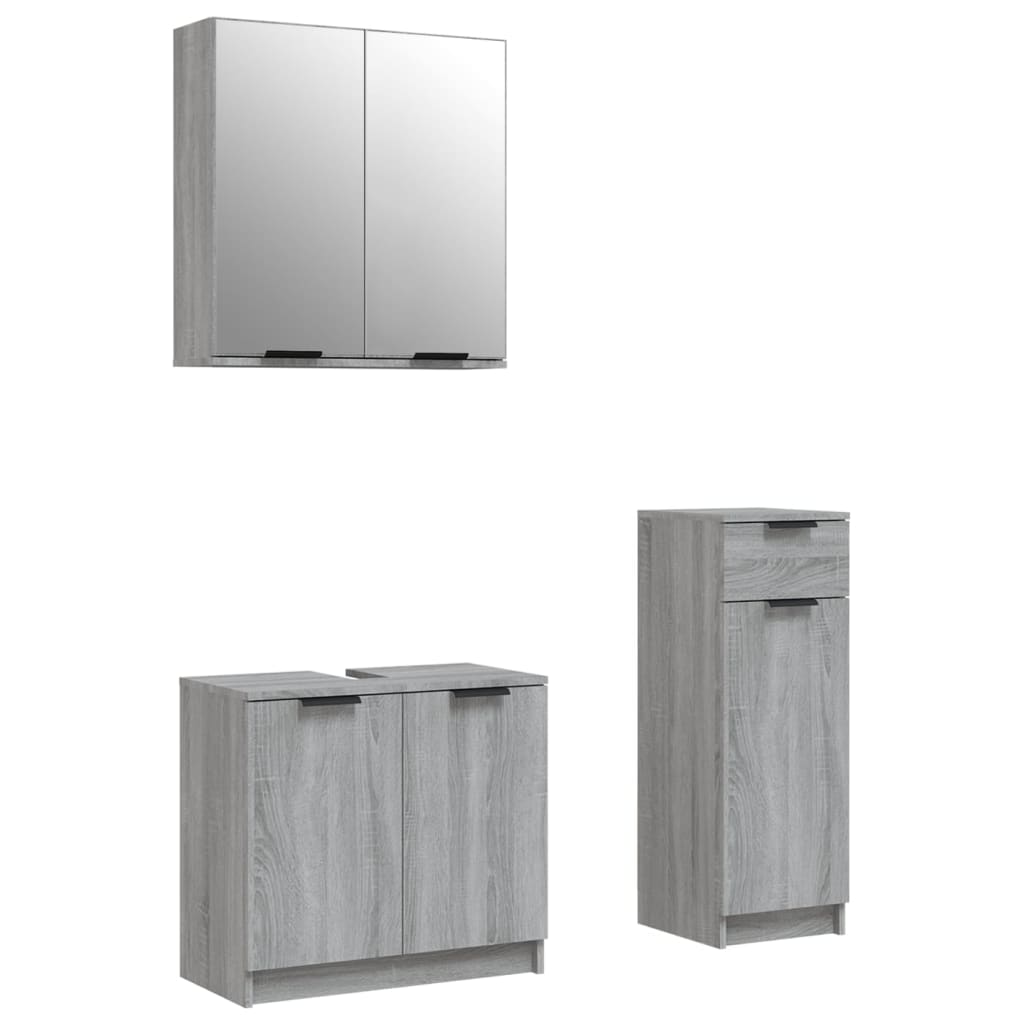 3-delige Badkamermeubelset bewerkt hout grijs sonoma eikenkleur is nu te koop bij PeponiXL, paradijselijk wonen!