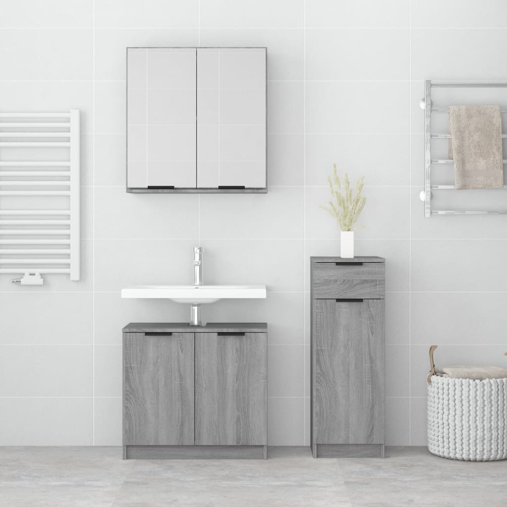 3-delige Badkamermeubelset bewerkt hout grijs sonoma eikenkleur is nu te koop bij PeponiXL, paradijselijk wonen!