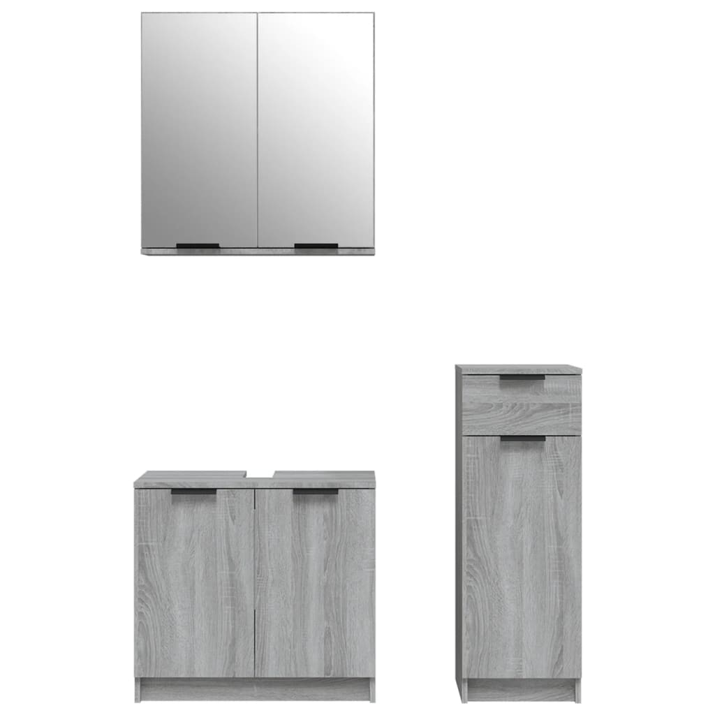 3-delige Badkamermeubelset bewerkt hout grijs sonoma eikenkleur is nu te koop bij PeponiXL, paradijselijk wonen!
