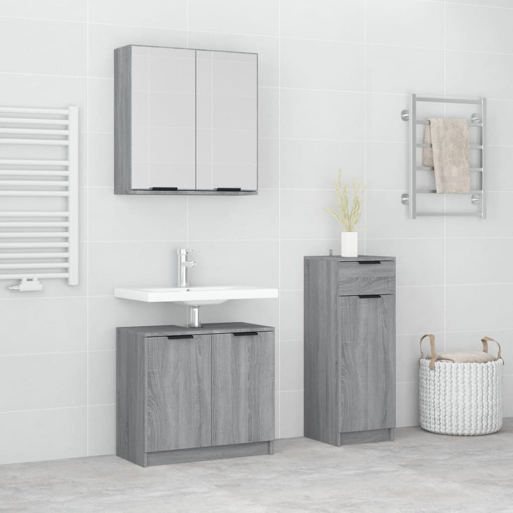 3-delige Badkamermeubelset bewerkt hout grijs sonoma eikenkleur is nu te koop bij PeponiXL, paradijselijk wonen!