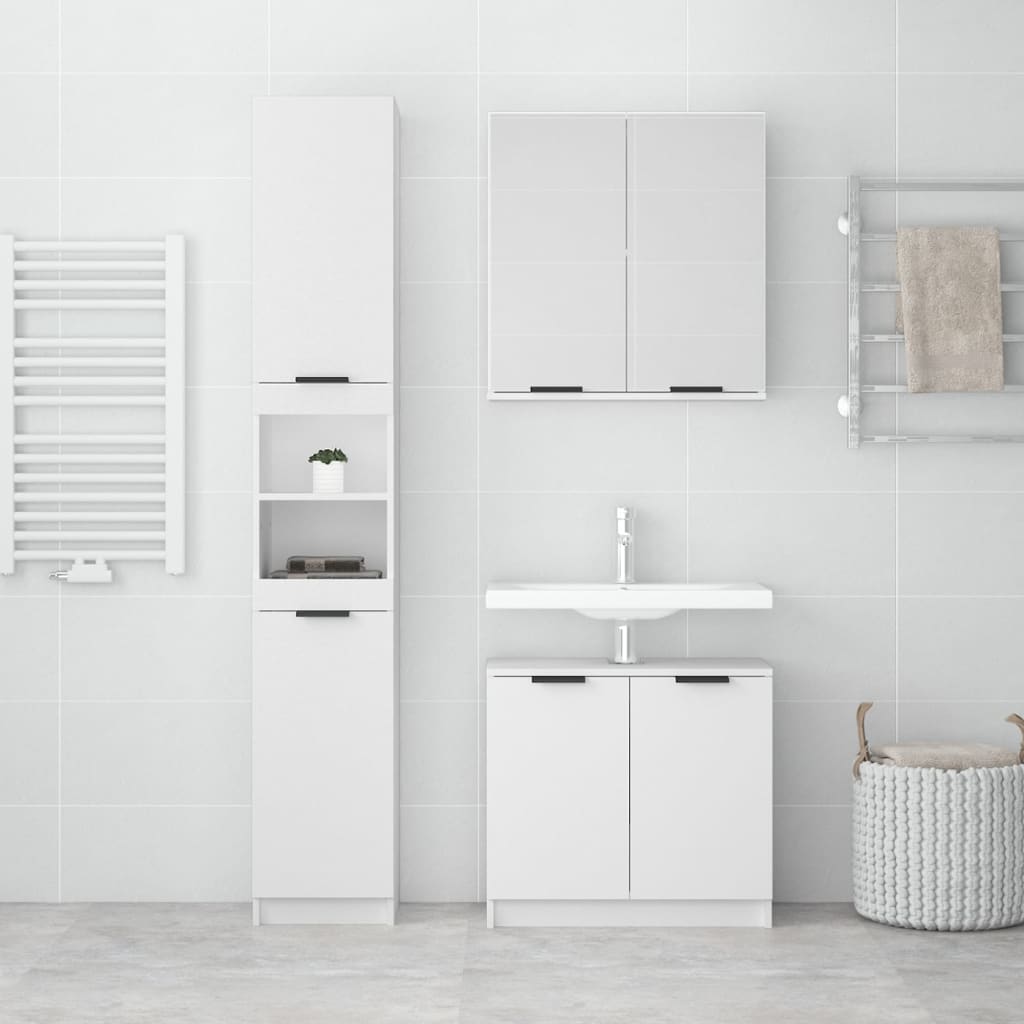 3-delige Badkamerkastenset bewerkt hout wit is nu te koop bij PeponiXL, paradijselijk wonen!