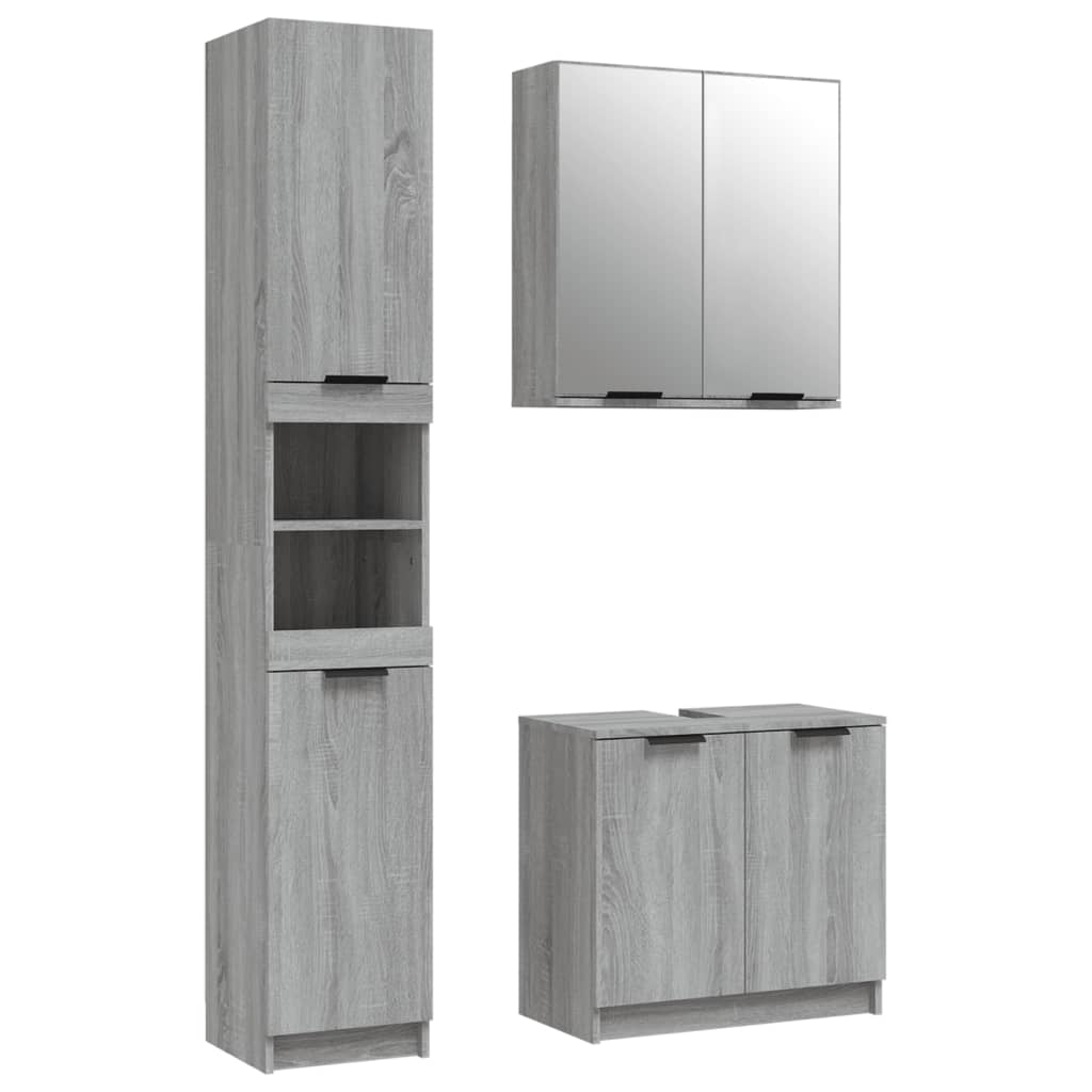 3-delige Badkamermeubelset bewerkt hout grijs sonoma eikenkleur is nu te koop bij PeponiXL, paradijselijk wonen!