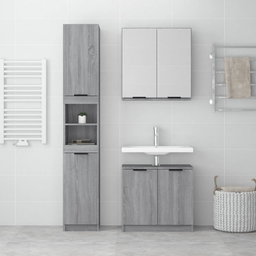 3-delige Badkamermeubelset bewerkt hout grijs sonoma eikenkleur is nu te koop bij PeponiXL, paradijselijk wonen!