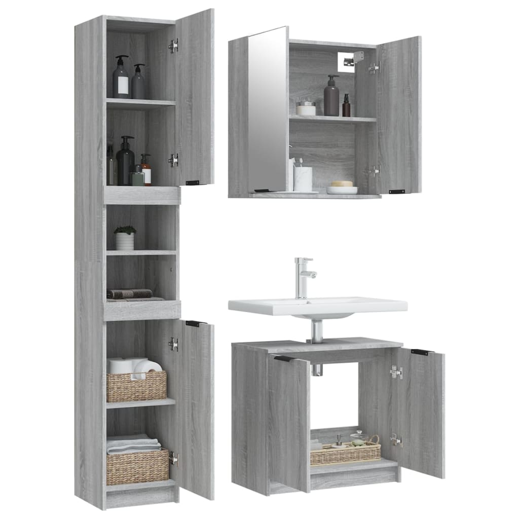 3-delige Badkamermeubelset bewerkt hout grijs sonoma eikenkleur is nu te koop bij PeponiXL, paradijselijk wonen!