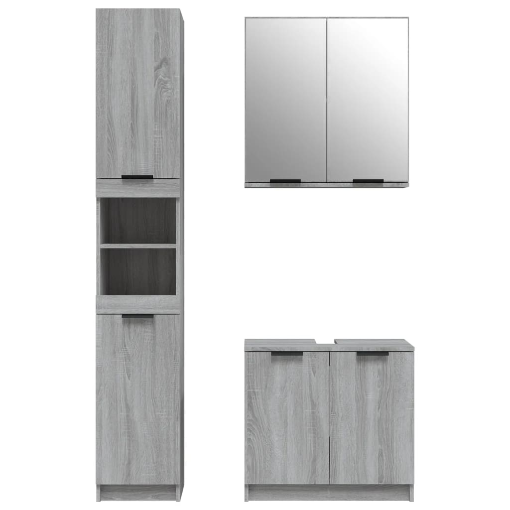 3-delige Badkamermeubelset bewerkt hout grijs sonoma eikenkleur is nu te koop bij PeponiXL, paradijselijk wonen!