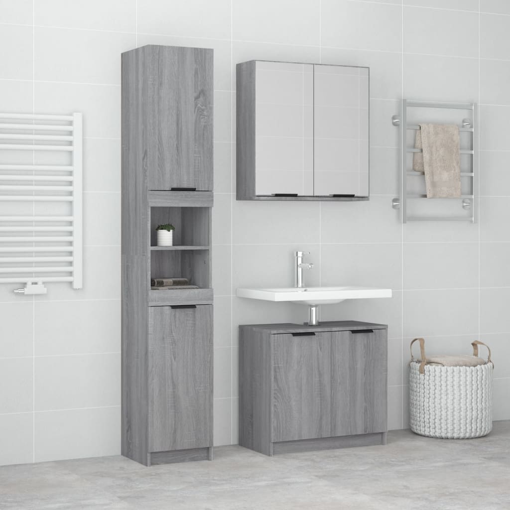 3-delige Badkamermeubelset bewerkt hout grijs sonoma eikenkleur is nu te koop bij PeponiXL, paradijselijk wonen!