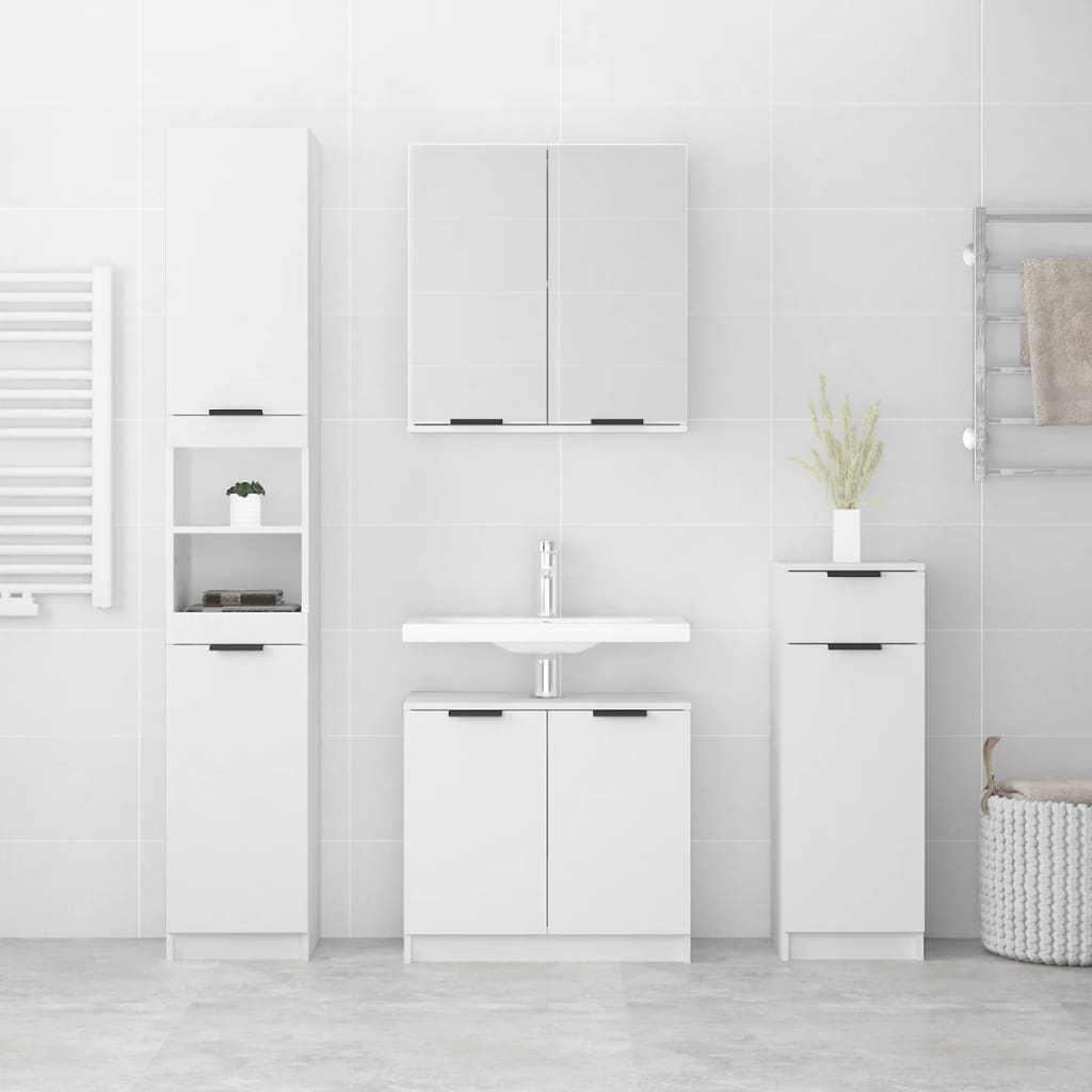 4-delige Badkamerkastenset bewerkt hout wit is nu te koop bij PeponiXL, paradijselijk wonen!