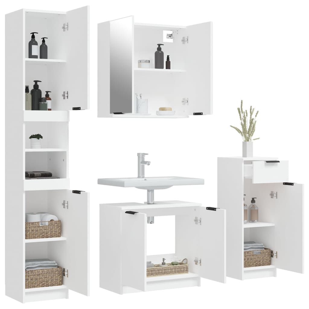 4-delige Badkamerkastenset bewerkt hout wit is nu te koop bij PeponiXL, paradijselijk wonen!