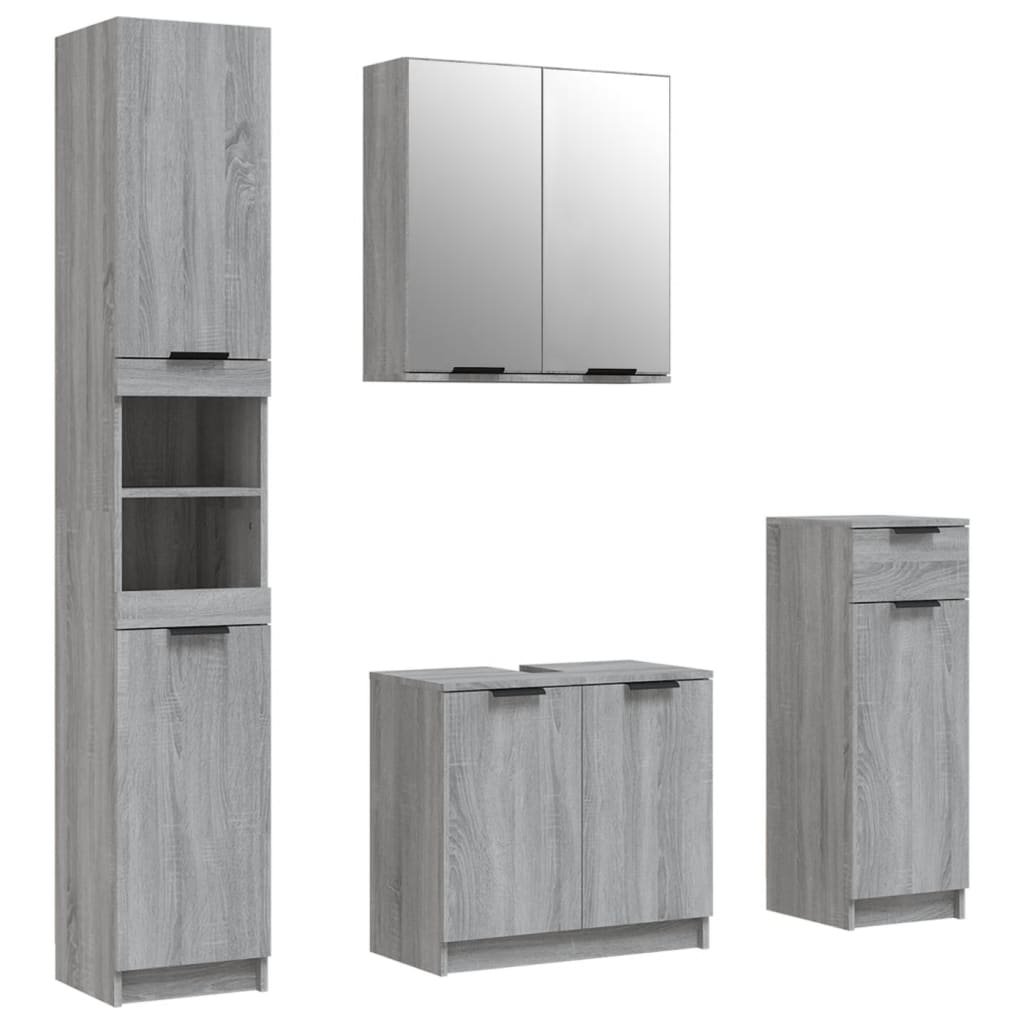 4-delige Badkamermeubelset bewerkt hout grijs sonoma eikenkleur is nu te koop bij PeponiXL, paradijselijk wonen!