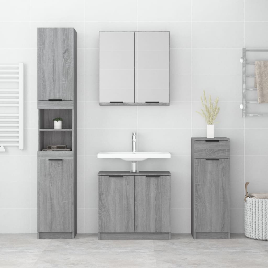4-delige Badkamermeubelset bewerkt hout grijs sonoma eikenkleur is nu te koop bij PeponiXL, paradijselijk wonen!
