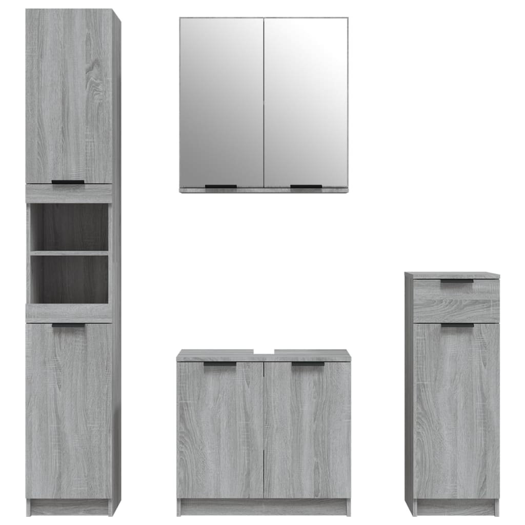 4-delige Badkamermeubelset bewerkt hout grijs sonoma eikenkleur is nu te koop bij PeponiXL, paradijselijk wonen!