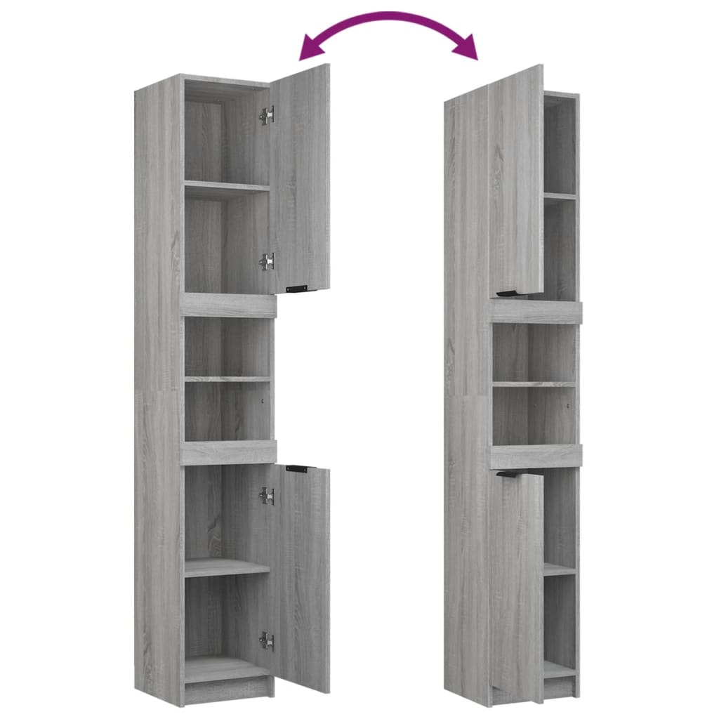 4-delige Badkamermeubelset bewerkt hout grijs sonoma eikenkleur is nu te koop bij PeponiXL, paradijselijk wonen!