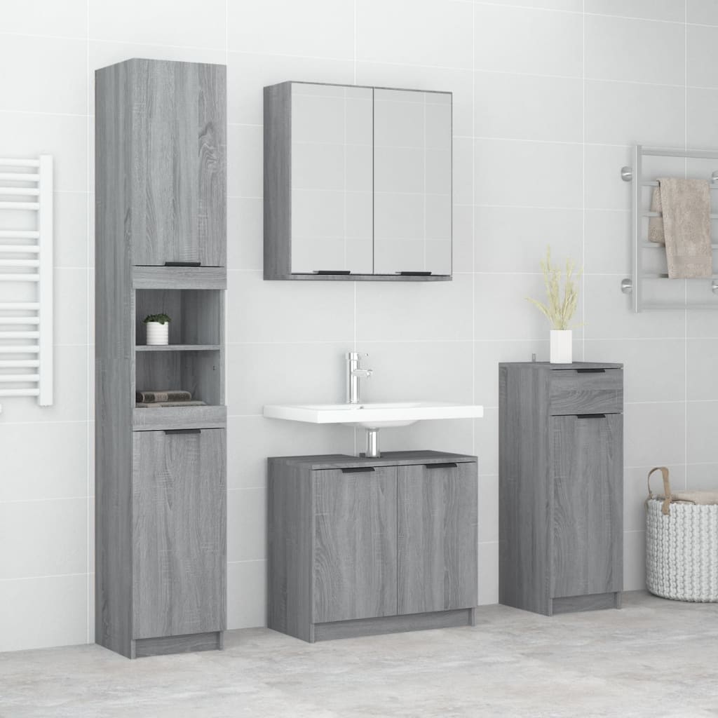 4-delige Badkamermeubelset bewerkt hout grijs sonoma eikenkleur is nu te koop bij PeponiXL, paradijselijk wonen!