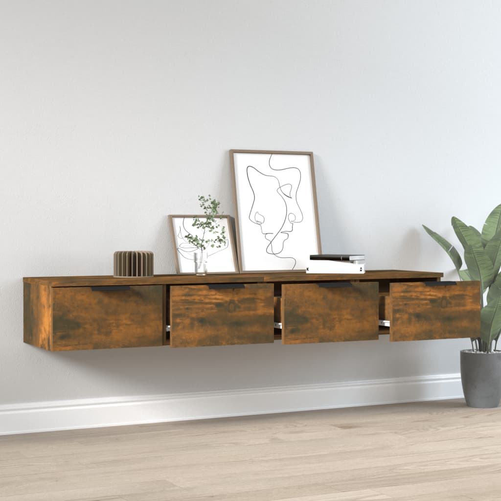 Wandkasten 2 st 68x30x20 cm bewerkt hout gerookt eiken is nu te koop bij PeponiXL, paradijselijk wonen!