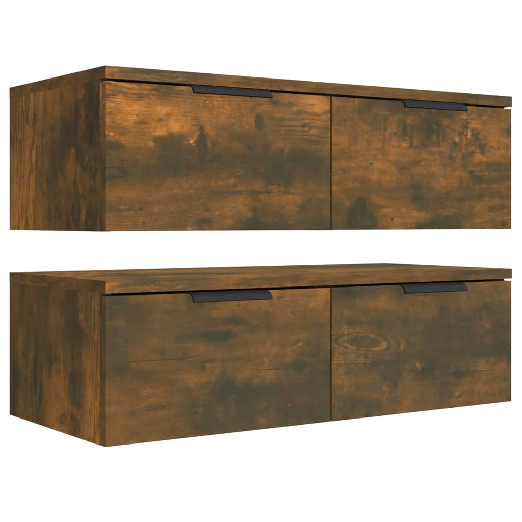 Wandkasten 2 st 68x30x20 cm bewerkt hout gerookt eiken is nu te koop bij PeponiXL, paradijselijk wonen!