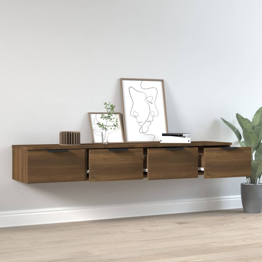 Wandkasten 2 st 68x30x20 cm bewerkt hout bruin eikenkleur is nu te koop bij PeponiXL, paradijselijk wonen!