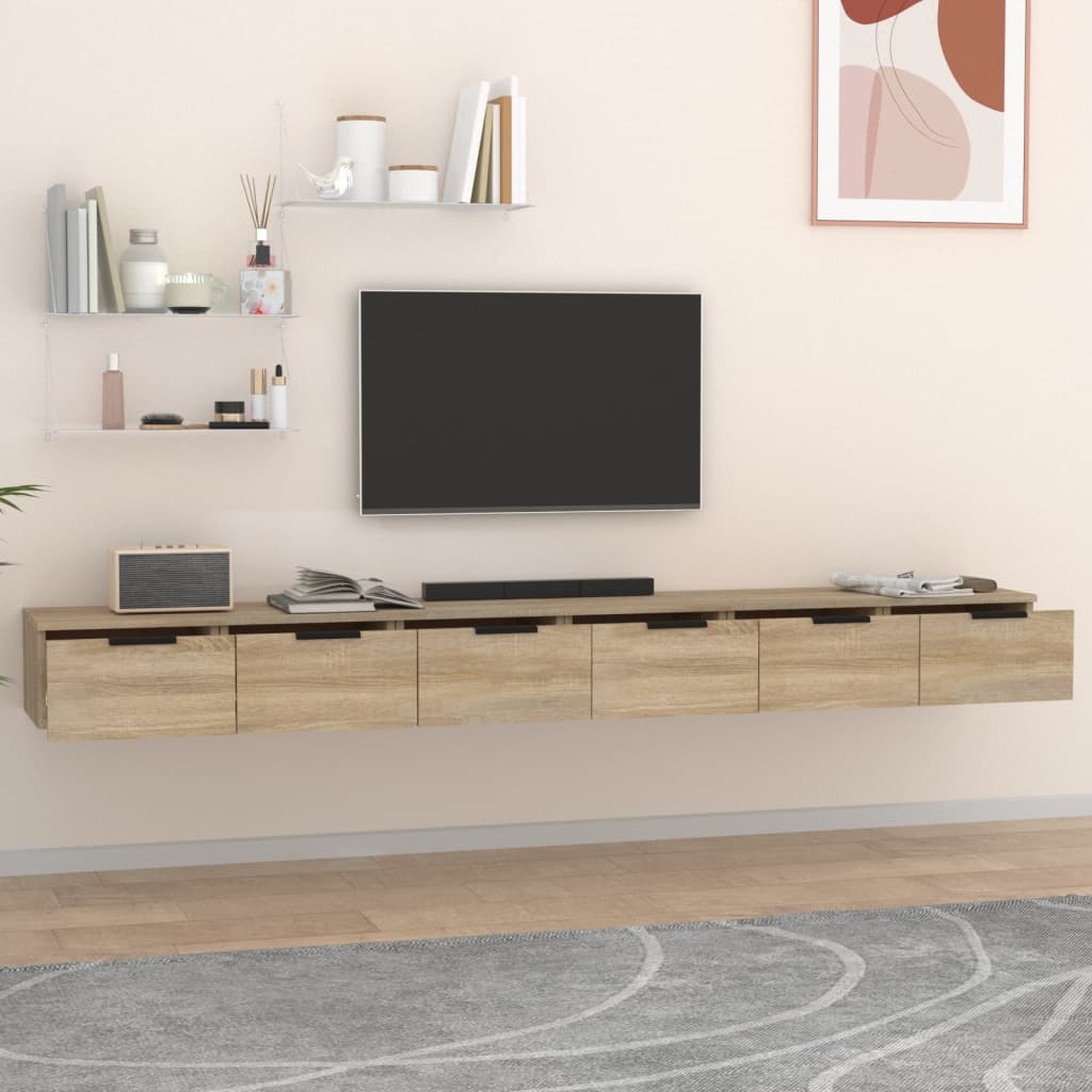Wandkasten 2 st 102x30x20 cm bewerkt hout sonoma eikenkleurig is nu te koop bij PeponiXL, paradijselijk wonen!