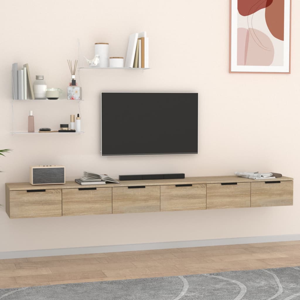 Wandkasten 2 st 102x30x20 cm bewerkt hout sonoma eikenkleurig is nu te koop bij PeponiXL, paradijselijk wonen!