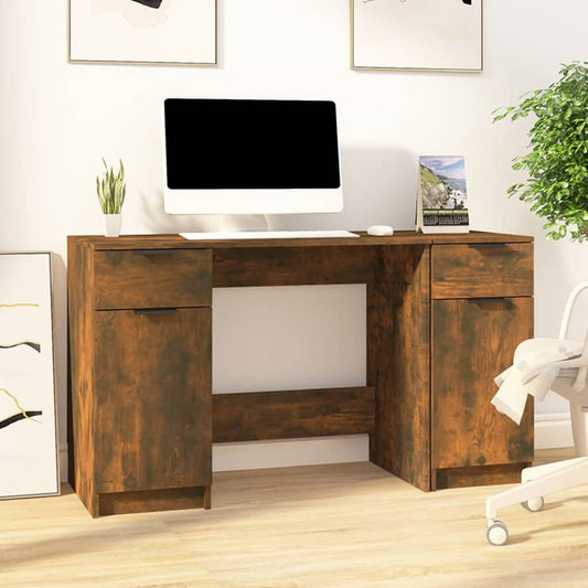 Bureau met bijzetkast bewerkt hout gerookt eikenkleurig is nu te koop bij PeponiXL, paradijselijk wonen!