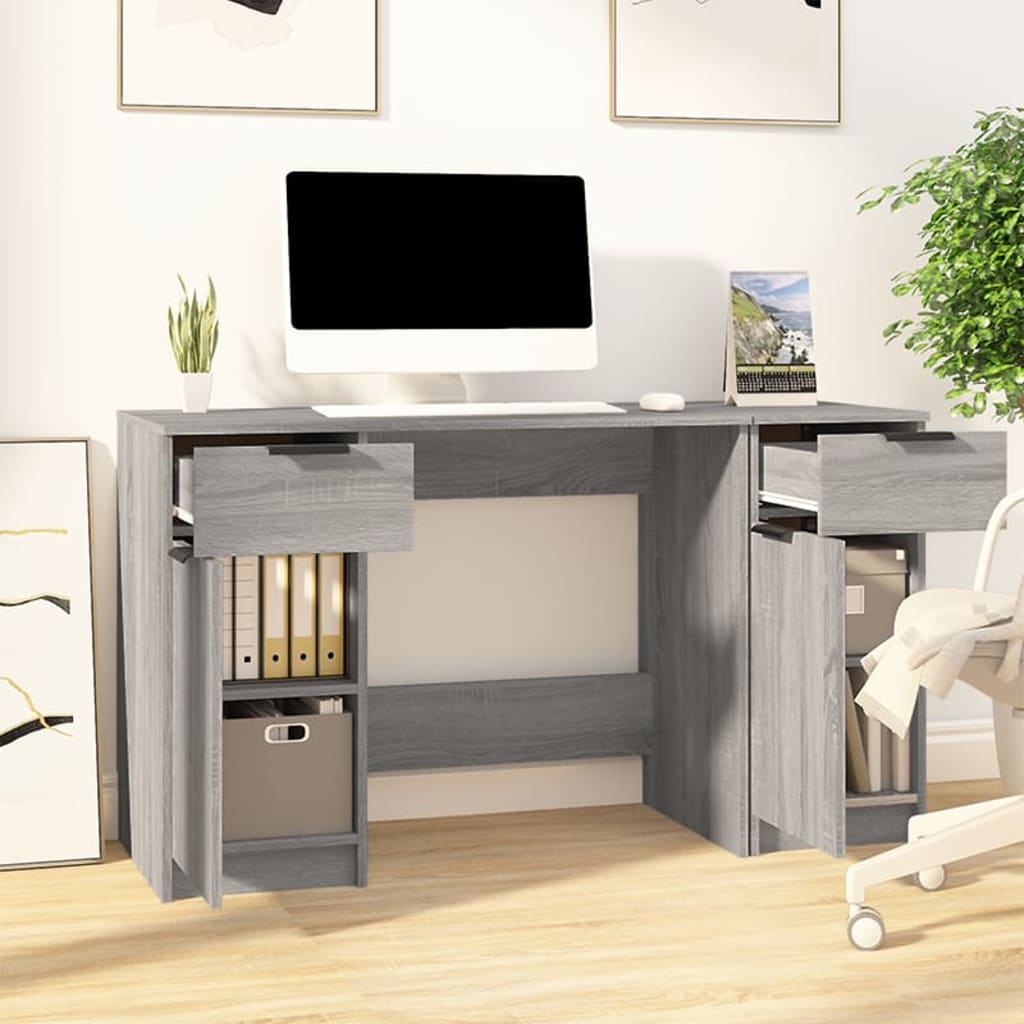 Bureau met bijzetkast bewerkt hout grijs sonoma eikenkleurig is nu te koop bij PeponiXL, paradijselijk wonen!